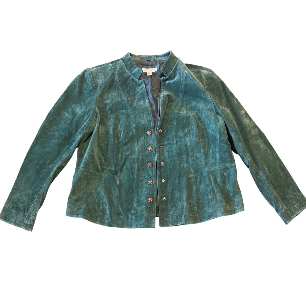 Coldwater Creek Teal Green Suede Leather Snap Front Jacket ‎ PL H26503